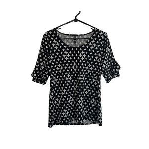 Forever Jade Black Star Geometric Black White Ruffle Sleeve Top Womens Size M